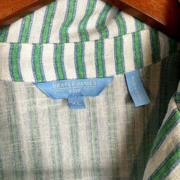 Draper James RSVP Women XL Button Front Linen Blend Bodysuit Kelly Green Stripe - Picture 3 of 4